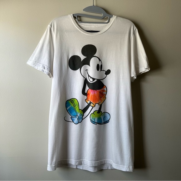 Disney Mickey Mouse Kicked Foot Tie Dye White Graphic T-Shirt Size XL Theme Park - Picture 1 of 8
